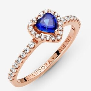 Authentic NEW Pandora Sparkling Blue Elevated Heart Ring 14 RGP